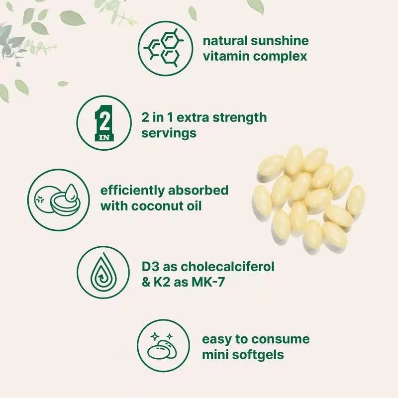 High Potency Vitamin D3 and K2 Coconut Flavored softgel Capsules