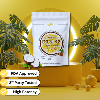 High Potency Vitamin D3 and K2 Coconut Flavored softgel Capsules
