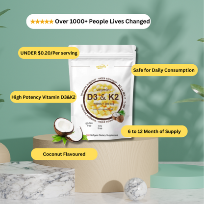 High Potency Vitamin D3 and K2 Coconut Flavored softgel Capsules