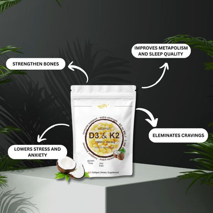 High Potency Vitamin D3 and K2 Coconut Flavored softgel Capsules