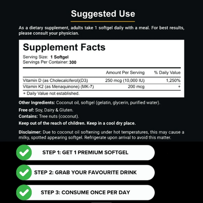 High Potency Vitamin D3 and K2 Coconut Flavored softgel Capsules