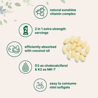 High Potency Vitamin D3 and K2 Coconut Flavored softgel Capsules